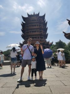 The Schneider family at the Yellow Crane Tower in Wuhan